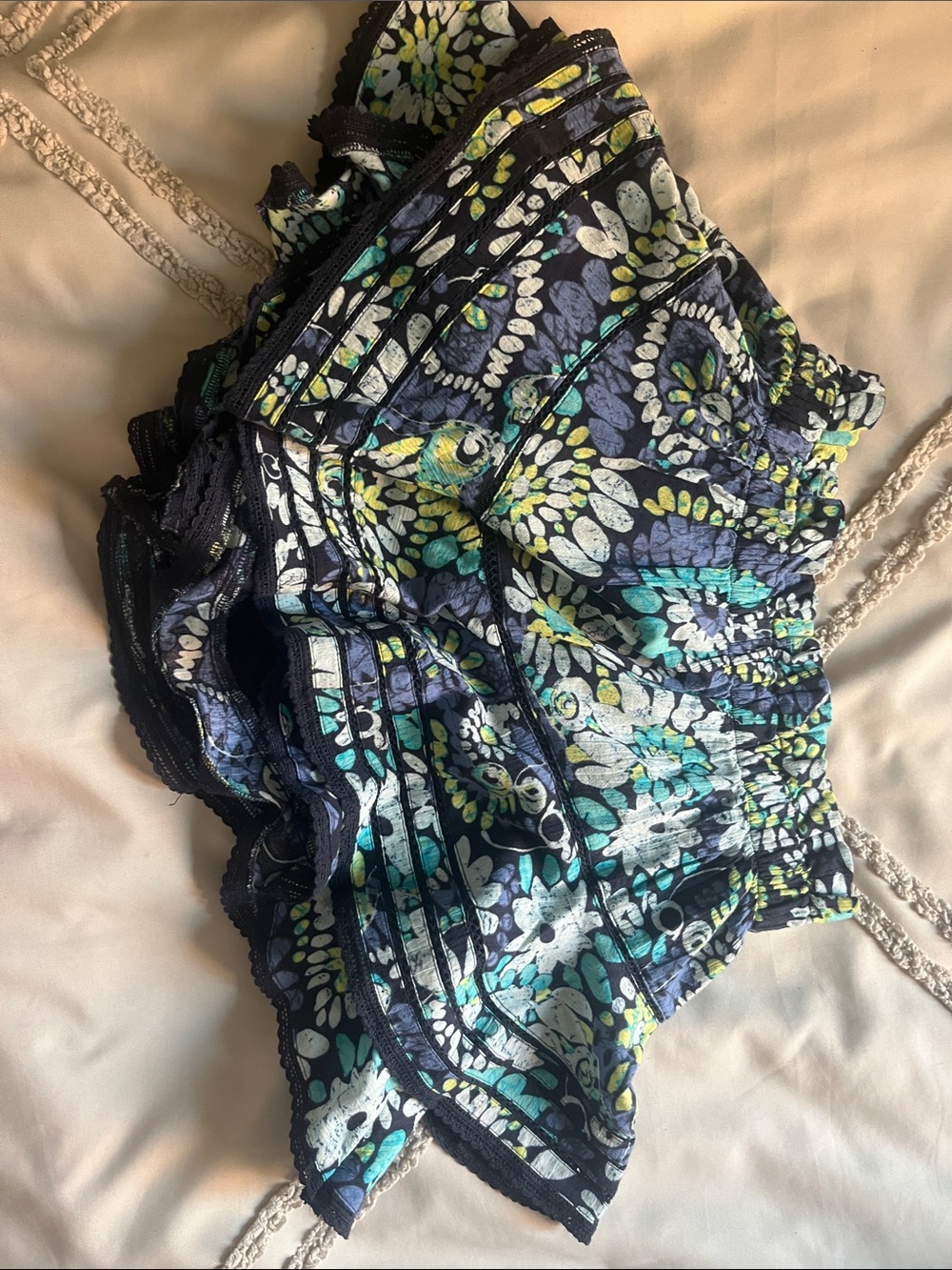 aerie Navy Floral Smocked skirt with Lace Accent